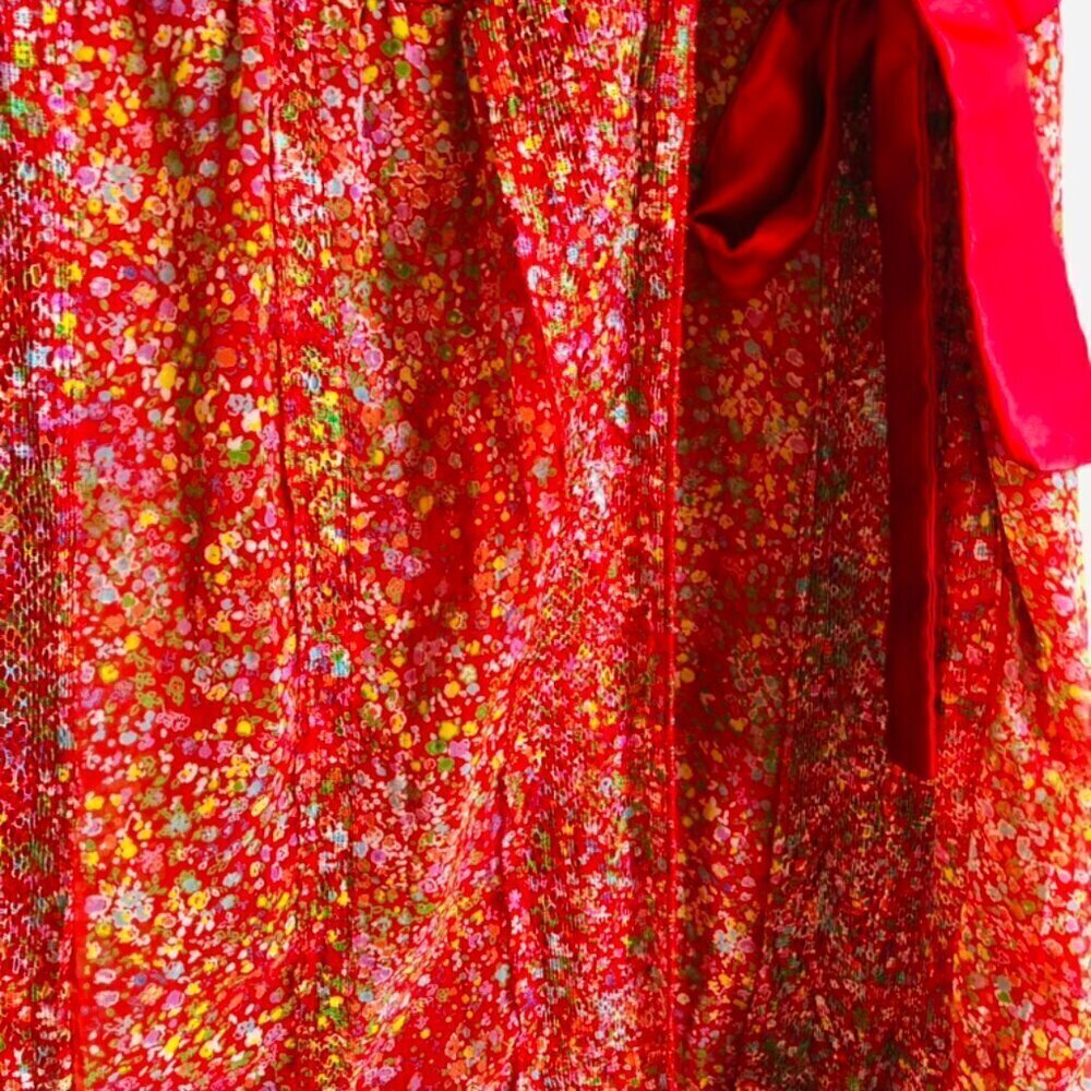 Gorgeous Light Sheer Wrap Dress with Satin Trim and Bow - Picture 10 of 16